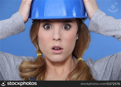Shocked female builder