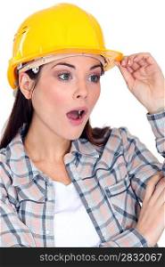 Shocked female construction worker