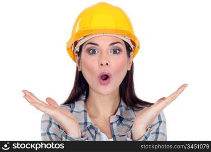 Shocked female construction worker