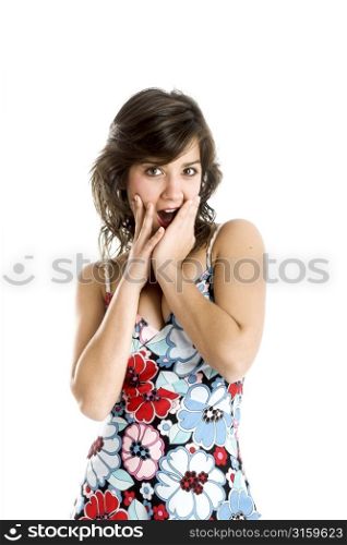 Shocked girl in floral dress