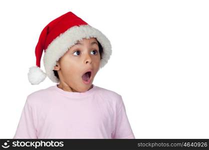 Shocked Girl Wearing Santa Hat Over White Background