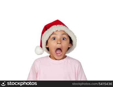Shocked Girl Wearing Santa Hat Over White Background
