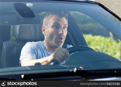 shocked man about car accident