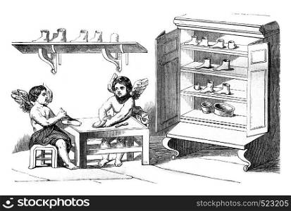 Shoemakers, vintage engraved illustration. Magasin Pittoresque 1845.