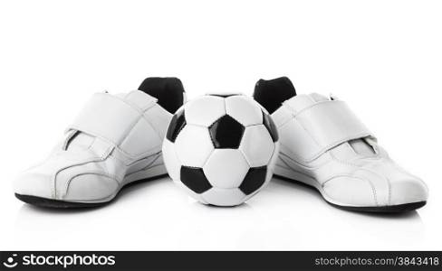 shoes and a football isolated on white background. soccer ball and sport shoes