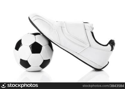 shoes and a football isolated on white background. soccer ball and sport shoes