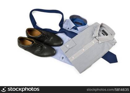 Shoes and shirt with tie on white