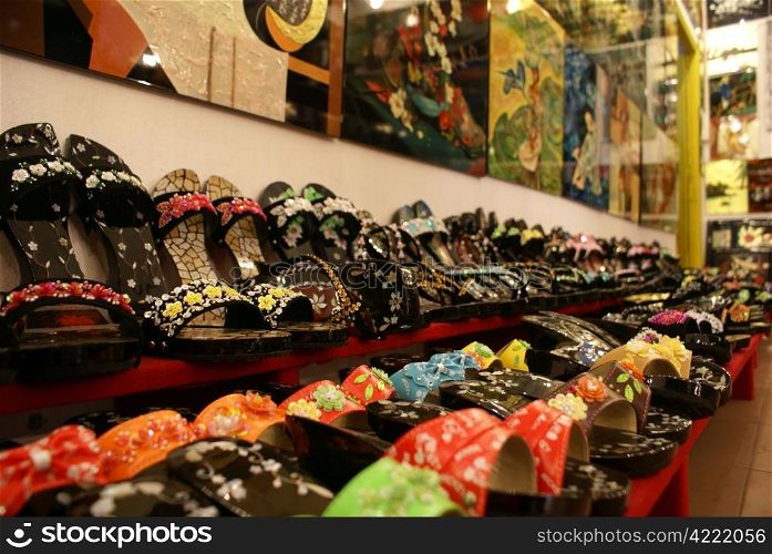 Shoes and souvenirs in the market in Vietnam
