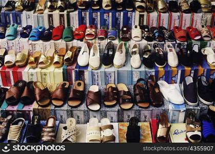Shoes displayed at a market stall, Italy