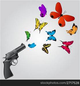 Shooting gun and stylized butterflies