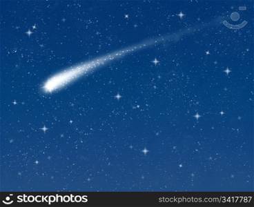 shooting star. make a wish on this shooting star going across a starry sky