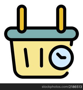 Shop basket time icon. Outline shop basket time vector icon color flat isolated. Shop basket time icon color outline vector