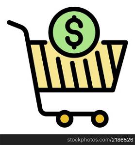 Shop cart money icon. Outline shop cart money vector icon color flat isolated. Shop cart money icon color outline vector