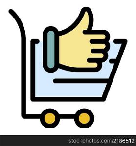 Shop cart thumb up icon. Outline shop cart thumb up vector icon color flat isolated. Shop cart thumb up icon color outline vector