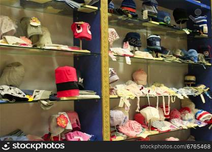 shop of caps. great assortment in shop of caps and hats