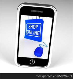 Shop Online Bag Displaying Internet Shopping and Buying