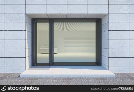 Shop showcase and entrance, 3d rendering
