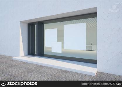 Shop showcase with blank poster, 3d rendering