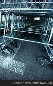shoping carts in a row close up