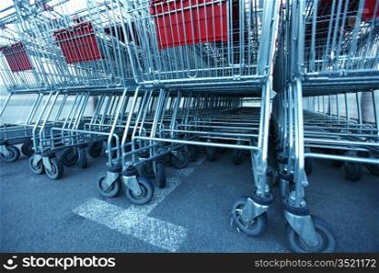 shoping carts in a row close up