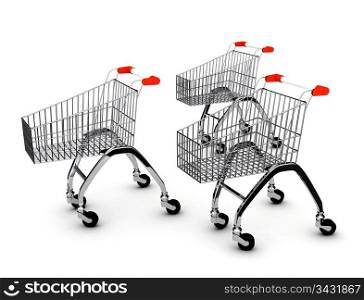 Shoping carts over white background . 3d render