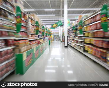 Shoping in supermarket, store in Thailand, Freestyle time blurry to soft focus