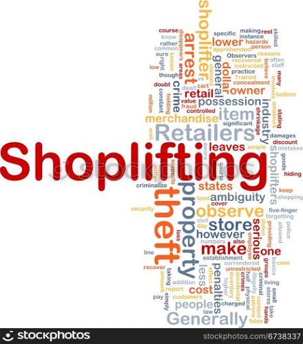Shoplifting background concept. Background concept wordcloud illustration of shoplifting