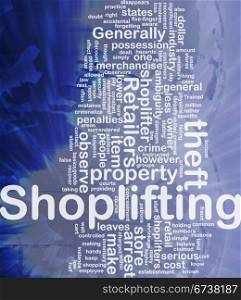 Shoplifting background concept. Background concept wordcloud illustration of shoplifting international