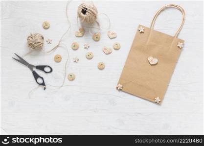 shopping bag decorated with wooden button
