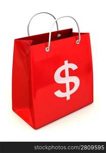 Shopping bag with dollar. 3d