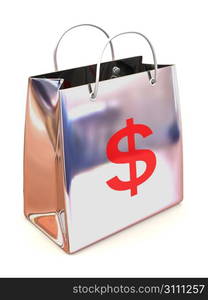 Shopping bag with dollar. 3d