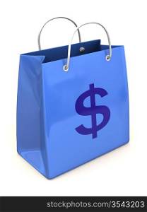 Shopping bag with dollar. 3d