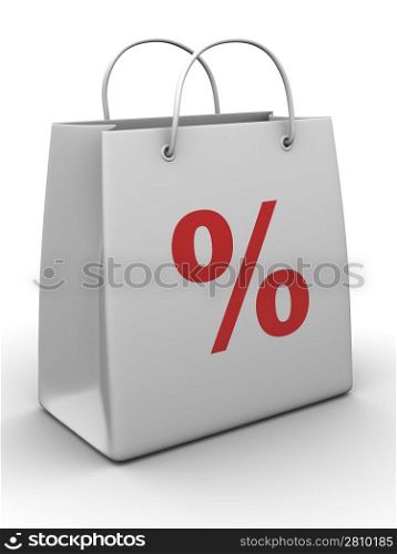 Shopping bag with percent. 3d