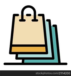 Shopping bags icon. Outline shopping bags vector icon color flat isolated. Shopping bags icon color outline vector