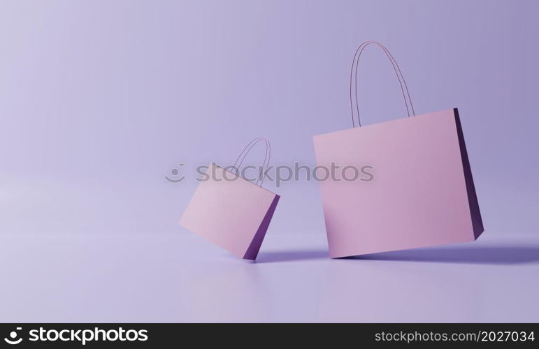 Shopping bags on purple background. Business and online shopping concept. 3D illustration rendering