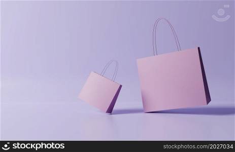 Shopping bags on purple background. Business and online shopping concept. 3D illustration rendering
