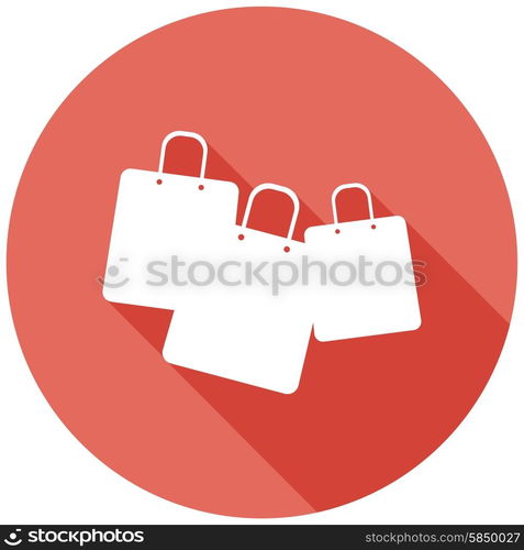 Shopping bags on white circle with a long shadow