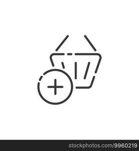 Shopping basket thin line icon. Add product. Isolated outline commerce vector illustration
