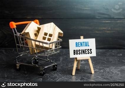 Shopping car and rental business sign. Acquisition of real estate and housing for rent. Investment, business plan. Legal procedure for concluding a contract. Profit and payback forecasting.