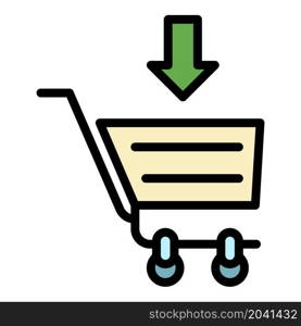 Shopping cart and arrow icon. Outline shopping cart and arrow vector icon color flat isolated. Shopping cart and arrow icon color outline vector