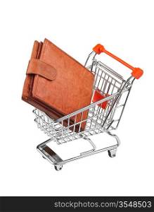 shopping cart and purse isolated on white background