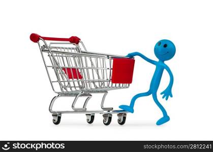 Shopping cart and smiley on white