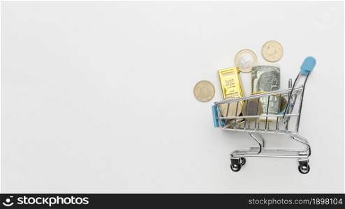 shopping cart filled with money copy space2. Resolution and high quality beautiful photo. shopping cart filled with money copy space2. High quality beautiful photo concept