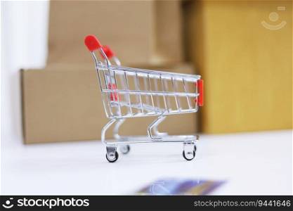 Shopping cart for Internet online shopping e-commerce online delivery service concept  