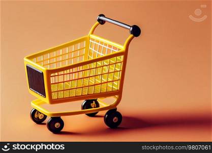 Shopping cart on vivid yellow background Illustration AI Generative