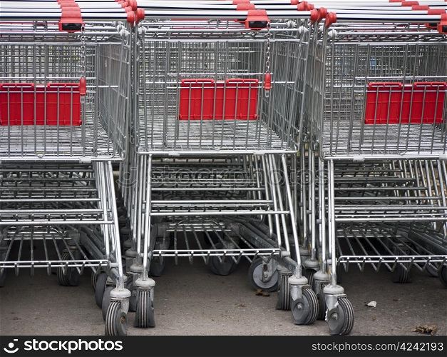 Shopping-Cart-Row. shopping carts in fromt of a supermarket