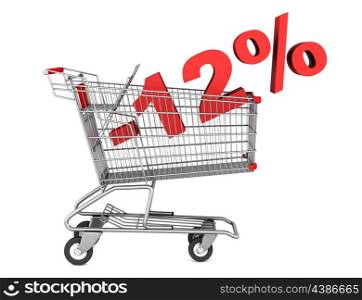 shopping cart with 12 percent discount isolated on white background
