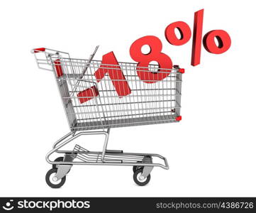shopping cart with 18 percent discount isolated on white background