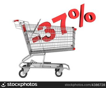 shopping cart with 37 percent discount isolated on white background