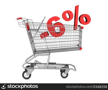 shopping cart with 6 percent discount isolated on white background